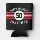 Happy Birthday Sports Jersey Stripes Name and Age Blikjeskoeler (Voorkant)