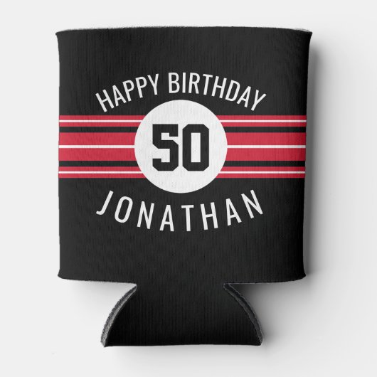 Happy Birthday Sports Jersey Stripes Name and Age Blikjeskoeler (Voorkant)