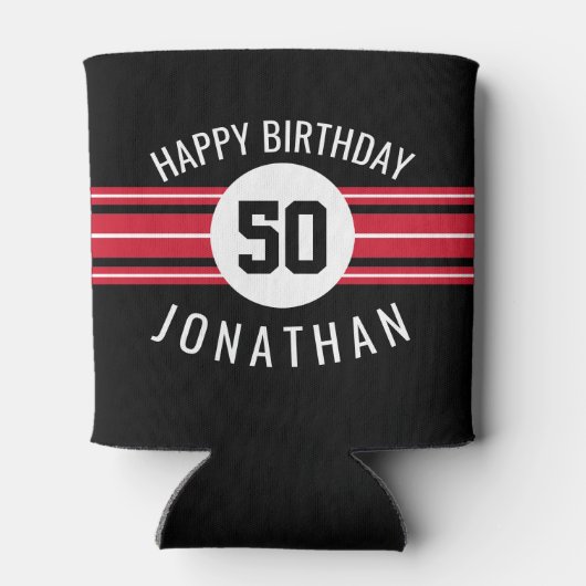 Happy Birthday Sports Jersey Stripes Name and Age Blikjeskoeler (Achterkant)