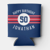 Happy Birthday Sports Jersey Stripes Name and Age Blikjeskoeler (Voorkant)