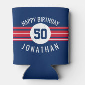 Happy Birthday Sports Jersey Stripes Name and Age Blikjeskoeler (Achterkant)