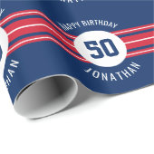 Happy Birthday Sports Jersey Stripes Name and Age Cadeaupapier (Rol Hoek)