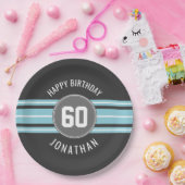 Happy Birthday Sports Jersey Stripes Name and Age Papieren Bordje (Feest)