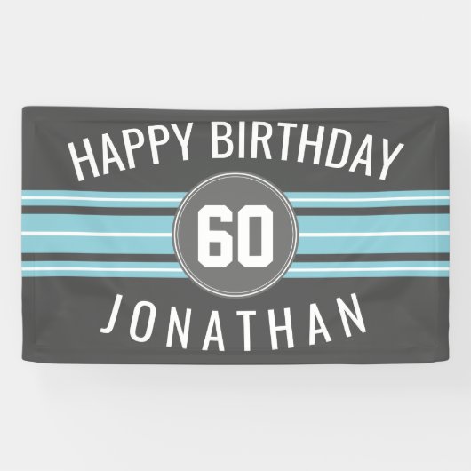 Happy Birthday Sports Jersey Stripes Name and Age Spandoek (Horizontaal)