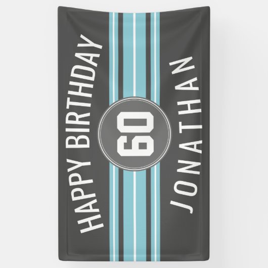 Happy Birthday Sports Jersey Stripes Name and Age Spandoek (Verticaal)