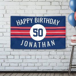 Happy Birthday Sports Jersey Stripes Name and Age Spandoek