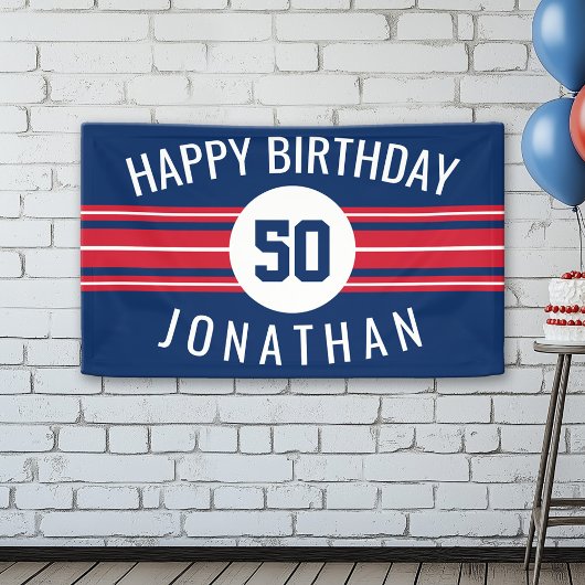 Happy Birthday Sports Jersey Stripes Name and Age Spandoek
