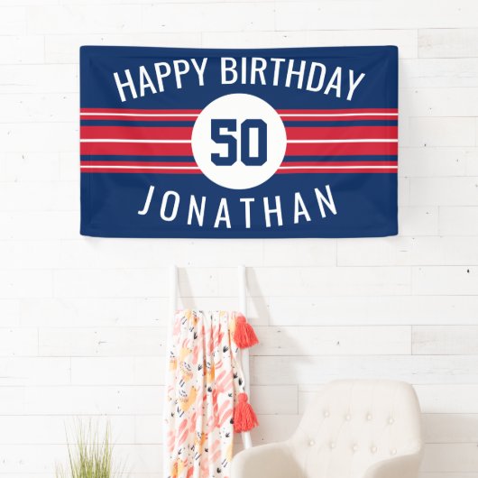 Happy Birthday Sports Jersey Stripes Name and Age Spandoek (Insitu)