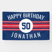 Happy Birthday Sports Jersey Stripes Name and Age Spandoek (Horizontaal)