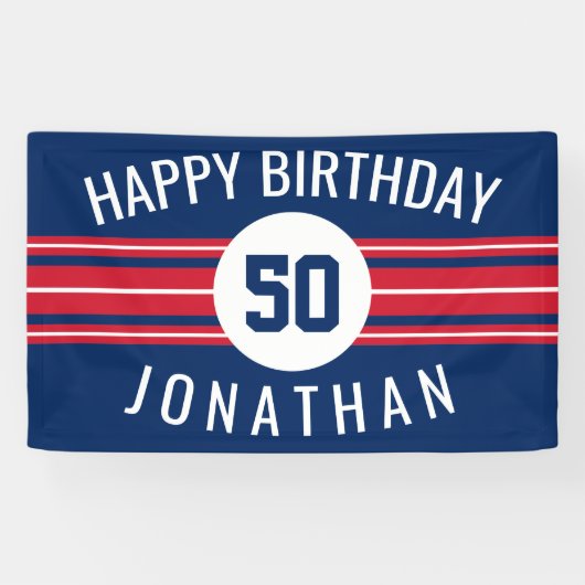 Happy Birthday Sports Jersey Stripes Name and Age Spandoek (Horizontaal)
