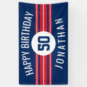 Happy Birthday Sports Jersey Stripes Name and Age Spandoek (Verticaal)