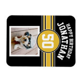Happy Birthday Sports Stripes met Age Gold Black Magneet (Horizontaal)