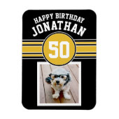 Happy Birthday Sports Stripes met Age Gold Black Magneet (Verticaal)