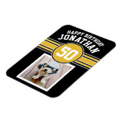 Happy Birthday Sports Stripes met Age Gold Black Magneet (Linkerzijde)