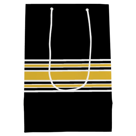 Happy Birthday Sports Stripes met Age Gold Black Medium Cadeauzakje (Achterkant)