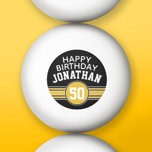 Happy Birthday Sports Stripes met Age Gold Black Pingpongbal