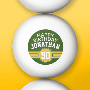 Happy Birthday Sports Stripes with Age Gold Green Pingpongbal