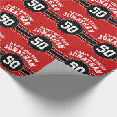 Happy Birthday Sports Stripes with Age - Red Black Cadeaupapier (Hoek)