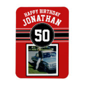 Happy Birthday Sports Stripes with Age - Red Black Magneet (Verticaal)