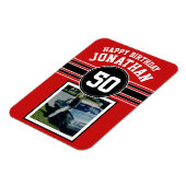 Happy Birthday Sports Stripes with Age - Red Black Magneet (Linkerzijde)