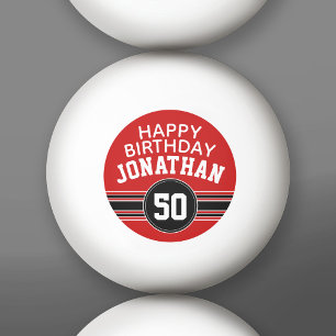 Happy Birthday Sports Stripes with Age - Red Black Pingpongbal
