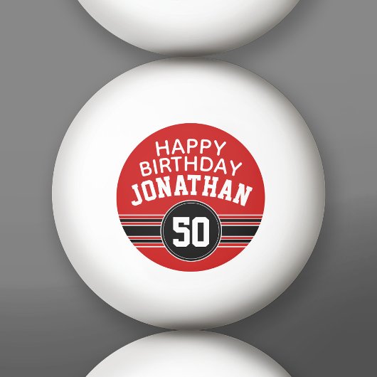 Happy Birthday Sports Stripes with Age - Red Black Pingpongbal