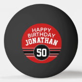 Happy Birthday Sports Stripes with Age - Red Black Pingpongbal (Achterkant)