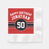 Happy Birthday Sports Stripes with Age - Red Black Servet (Voorkant)