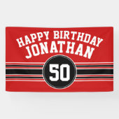 Happy Birthday Sports Stripes with Age - Red Black Spandoek (Horizontaal)