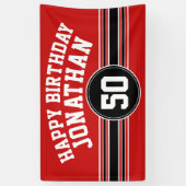 Happy Birthday Sports Stripes with Age - Red Black Spandoek (Verticaal)