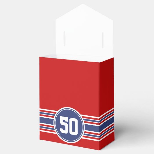 Happy Birthday Sports Stripes with Age - Red Blue Bedankdoosjes (Geopend)