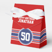 Happy Birthday Sports Stripes with Age - Red Blue Bedankdoosjes (Voorkant Zijde)