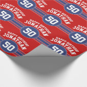 Happy Birthday Sports Stripes with Age - Red Blue Cadeaupapier (Hoek)