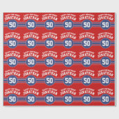 Happy Birthday Sports Stripes with Age - Red Blue Cadeaupapier (Vlak)