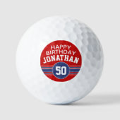 Happy Birthday Sports Stripes with Age - Red Blue Golfballen (Voorkant)