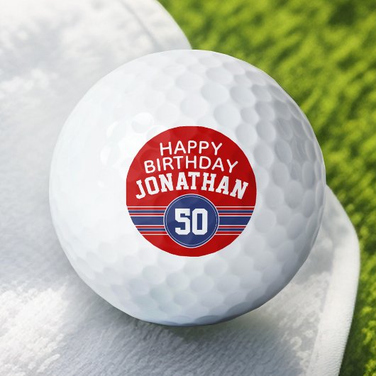 Happy Birthday Sports Stripes with Age - Red Blue Golfballen