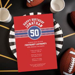 Happy Birthday Sports Stripes with Age - Red Blue Kaart