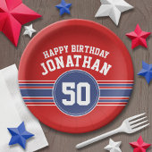 Happy Birthday Sports Stripes with Age - Red Blue Papieren Bordje