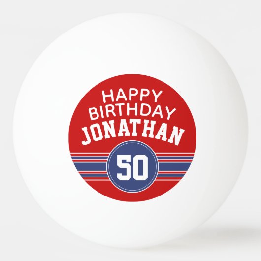 Happy Birthday Sports Stripes with Age - Red Blue Pingpongbal (Achterkant)