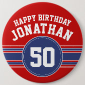 Happy Birthday Sports Stripes with Age - Red Blue Ronde Button 6,0 Cm (Voorkant)