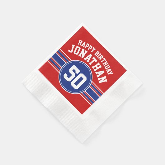 Happy Birthday Sports Stripes with Age - Red Blue Servet (Hoek)