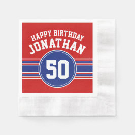 Happy Birthday Sports Stripes with Age - Red Blue Servet