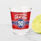 Happy Birthday Sports Stripes with Age - Red Blue Shot Glas (Voorkant)