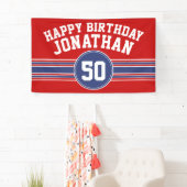 Happy Birthday Sports Stripes with Age - Red Blue Spandoek (Insitu)