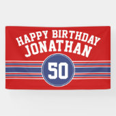 Happy Birthday Sports Stripes with Age - Red Blue Spandoek (Horizontaal)