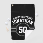 Happy Birthday Sports Stripes with Age White Black Golfhanddoek (Insitu)