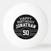Happy Birthday Sports Stripes with Age White Black Pingpongbal (Achterkant)