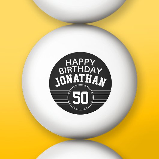 Happy Birthday Sports Stripes with Age White Black Pingpongbal