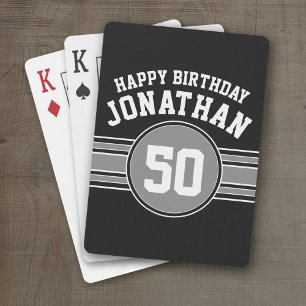 Happy Birthday Sports Stripes with Age White Black Pokerkaarten