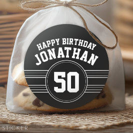 Happy Birthday Sports Stripes with Age White Black Ronde Sticker
